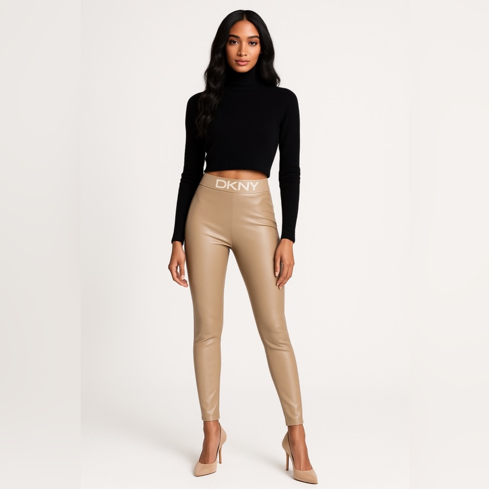 DKNY Logo Faux leather pants / leggings size small NWT, minimalist, neutral